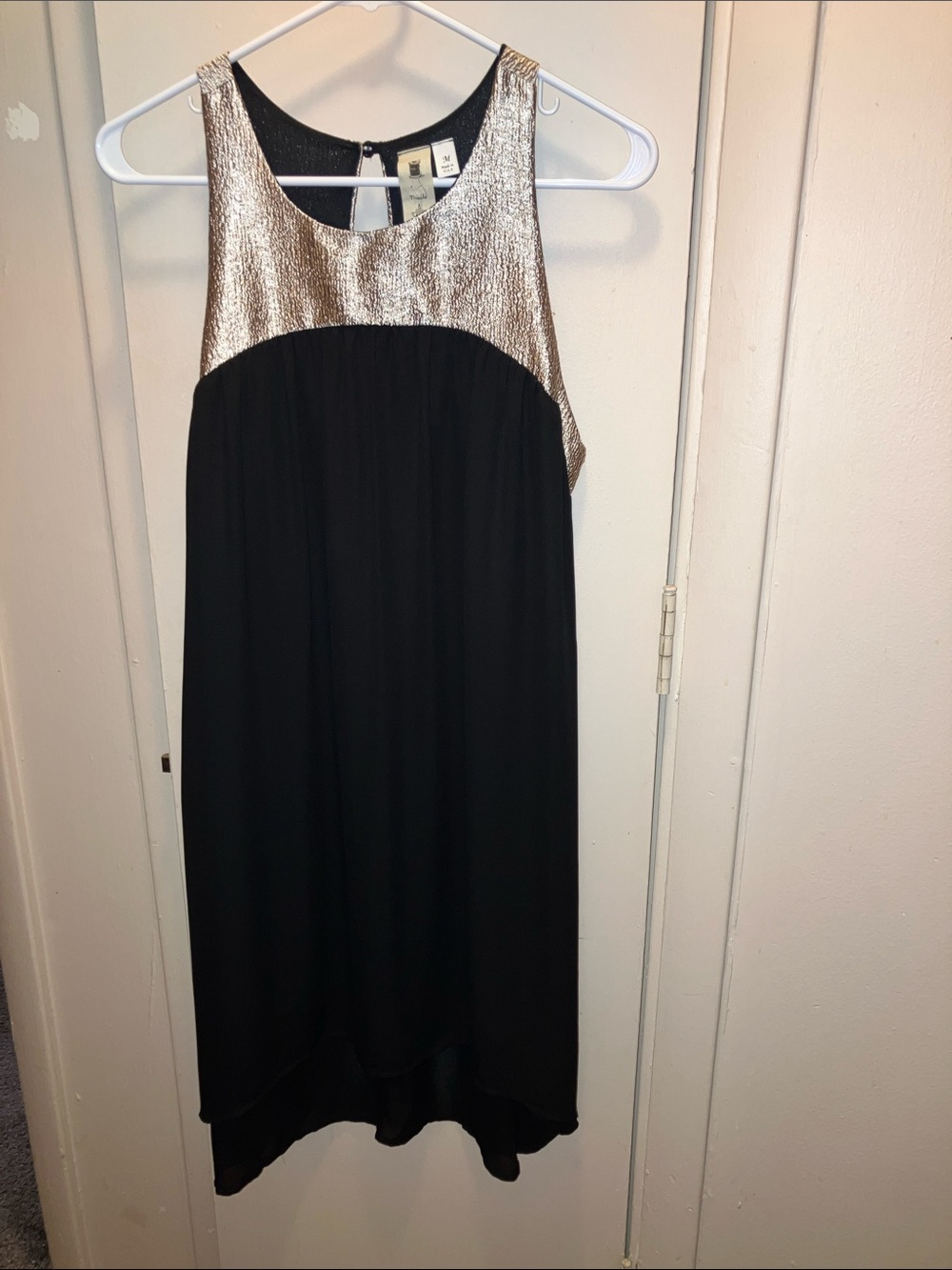 Needle & Thread Black and Gold Asymmetrical Hem Party Dress Medium